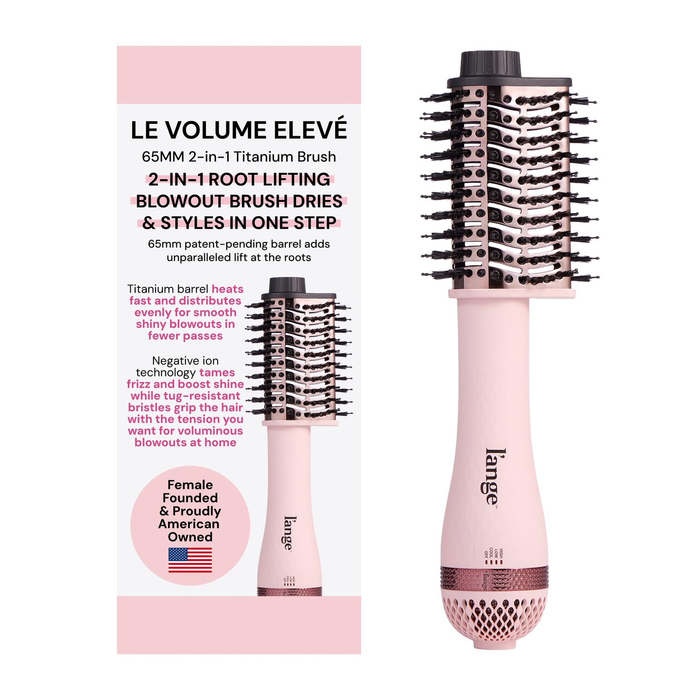 L'ANGE HAIR Le Volume Elevé 65MM 2-in-1 Titanium Brush Dryer | Dry and Style | Unique Teardrop Shape Barrel | 3 Heat Settings | 360° Vented Airflow | Ionic Technology