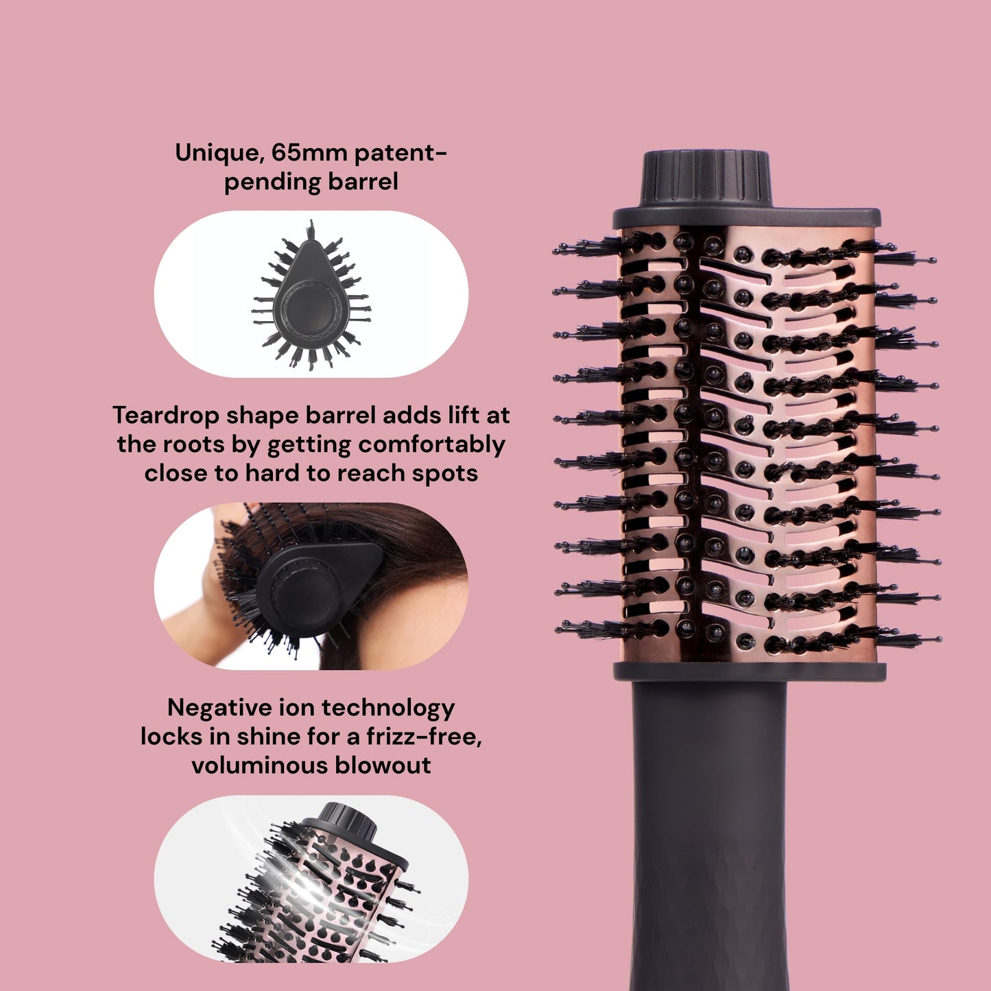 L'ANGE HAIR Le Volume Elevé 65MM 2-in-1 Titanium Brush Dryer | Dry and Style | Unique Teardrop Shape Barrel | 3 Heat Settings | 360° Vented Airflow | Ionic Technology